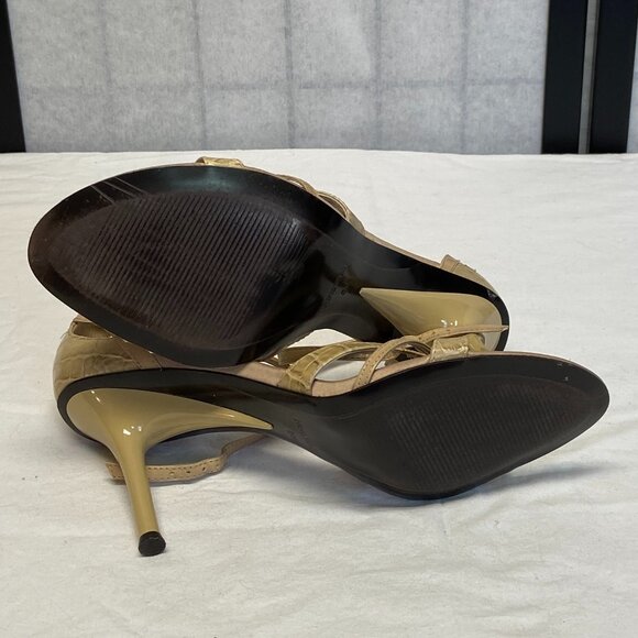 Nine West Karna Beige Strappy Reptile Leather Spike Heel Ankle Sandals 8 - Picture 10 of 14